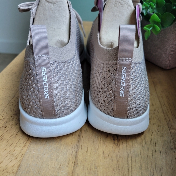Skechers Faux Lace Stretch Knit Slip-On Sneakers | Outplay | Taupe | 9.5 - Picture 5 of 7